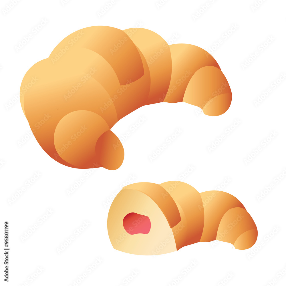 Croissant pastries. Half cut croissant. Croissant pastries. Half cut croissant.
