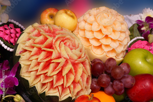 Fruit carving wedding culture of Thailand. photo