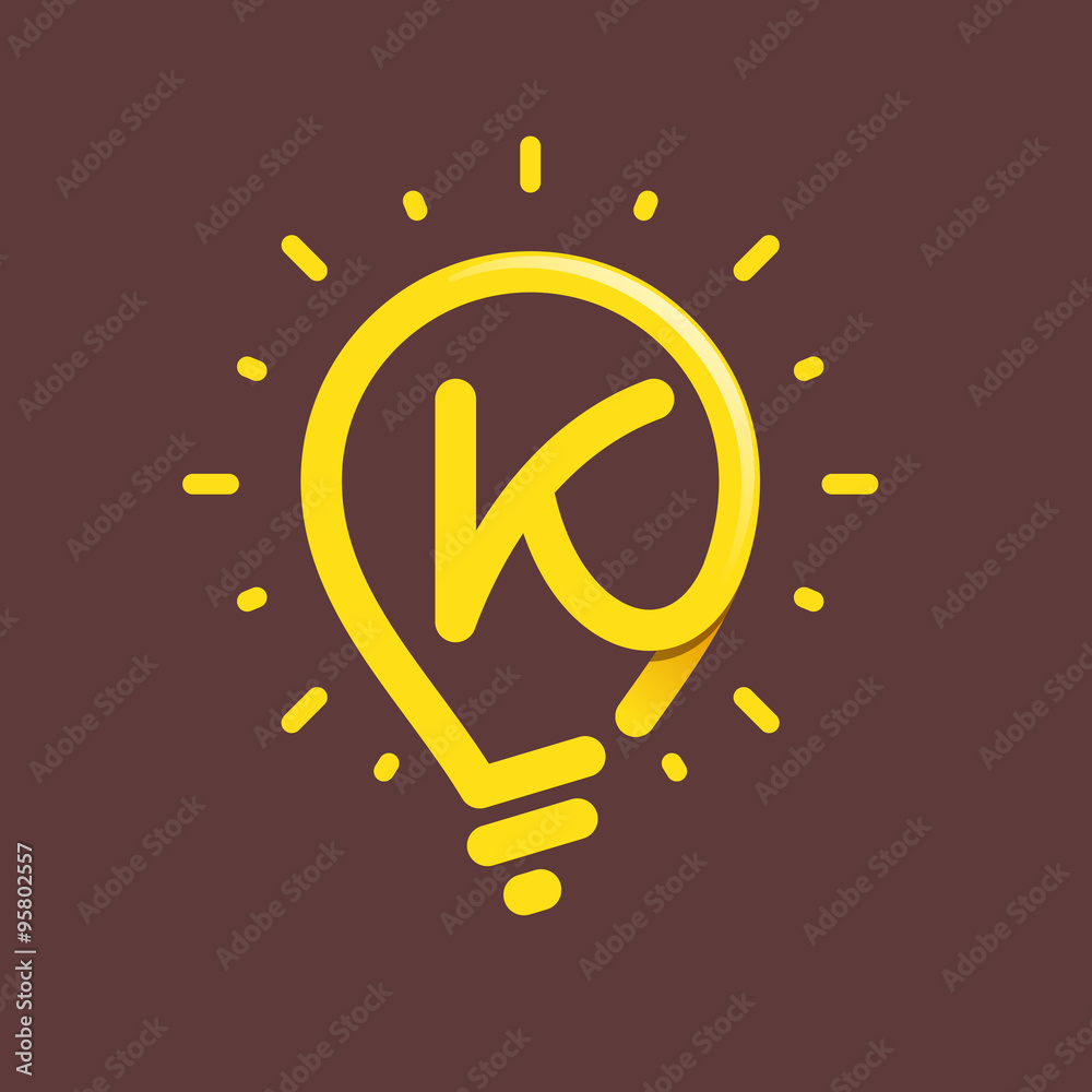 K letter with light bulb or idea icon. K letter with light bulb or idea icon.