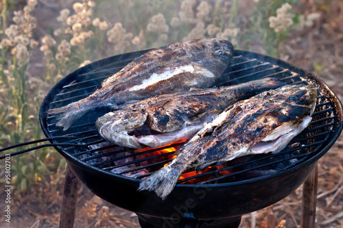Sea Bream Fish Grilling On BBQ photo