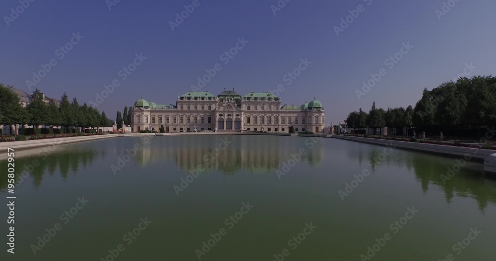 The Belvedere palace. A historic building complex in Vienna, Austria. Aerial view. 4K The Belvedere palace. A historic building complex in Vienna, Austria. Aerial view. 4K