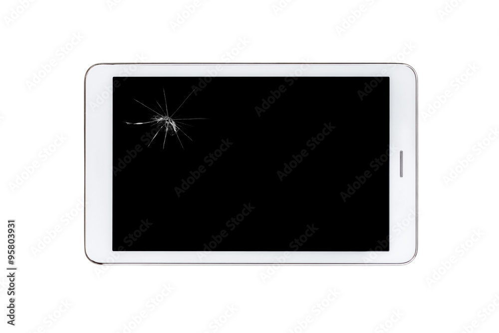 tablet with broken glass - isolated tablet with broken glass - isolated