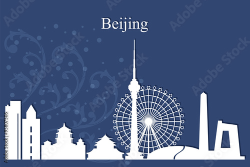 Beijing city skyline silhouette on blue background