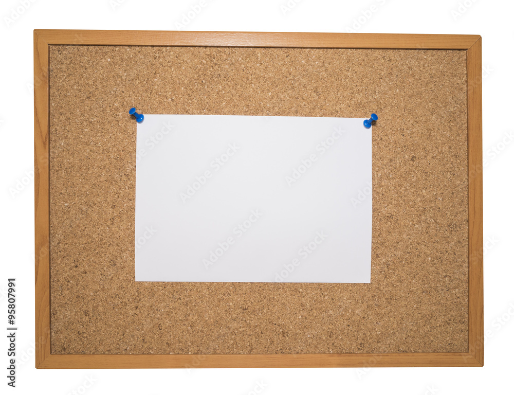 Fototapeta premium White paper 3 - One empty white paper cork board with isolated background - horizontal