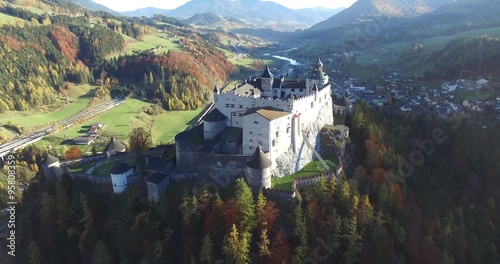 Aerial view of alpine castle Hohenwerfen near Salzburg, Austrian Alps photo