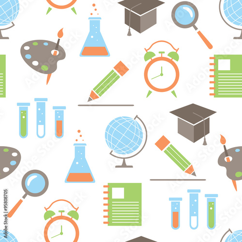 vector seamless pattern with flat school icons