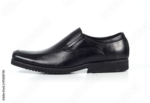 Black leather mens shoes isolated on white background