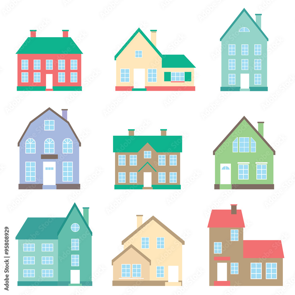 vector set with flat houses icons