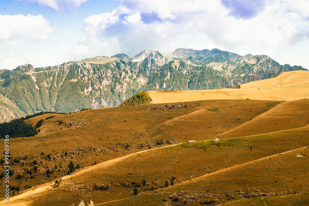 Naklejka premium Meadows in the mountains create sinuous lines.