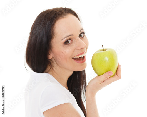 Young beautiful woman with an apple.