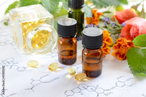 Fotografie essential oils and supplement for alternative medicine