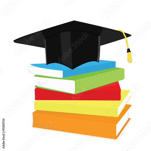 Graduation cap and book stack