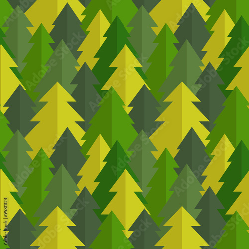 Flat pine forest seamless vector pattern