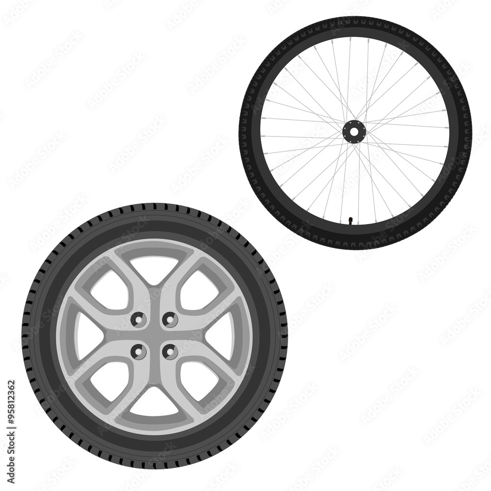 Obraz premium Car and bicycle wheel
