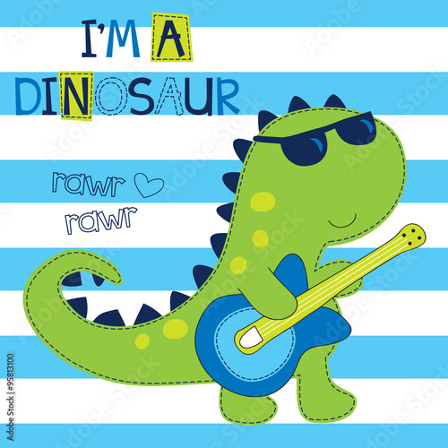 rockowy dinozaur z ilustracji wektorowych gitara