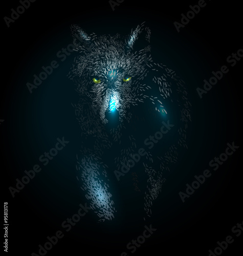 Vector illustration of a wolf on a dark background