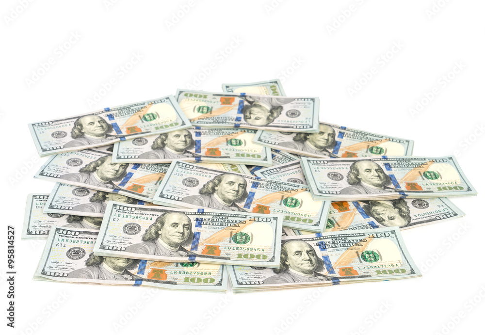 One hundred dollars banknotes on white background One hundred dollars banknotes on white background