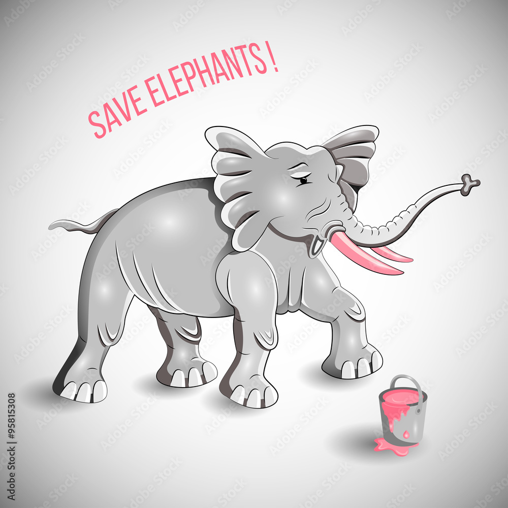 Naklejka premium Elephant with pink tusks