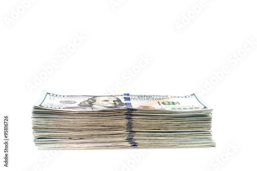One hundred dollars banknotes on white background © jannoon028
