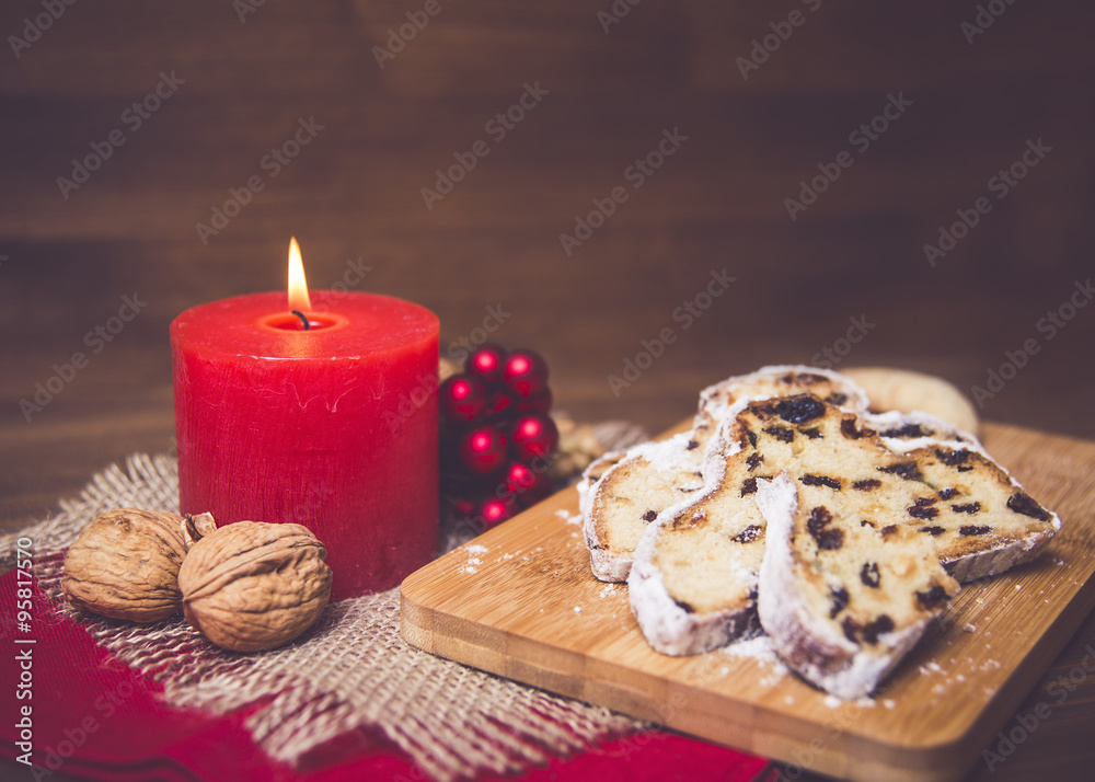 Christmas candlelight and teatime with cake (Dresdner Stollen)