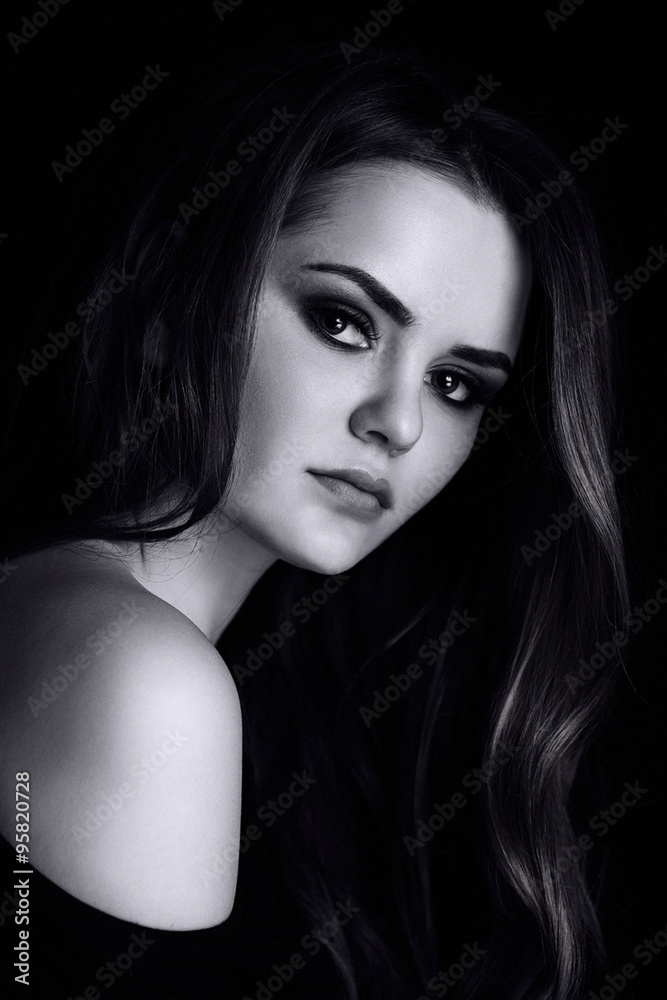 Beauty girl hair woman on black background studio fashion 