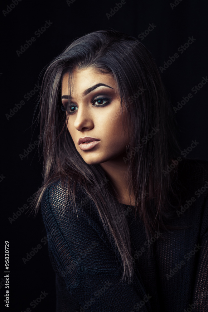 Studio portrait black background make up smokey eyes make up lips girl woman 