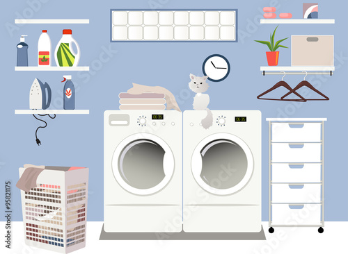 Interior of a laundry room in a family home, EPS 8 vector illustration, no transparencies