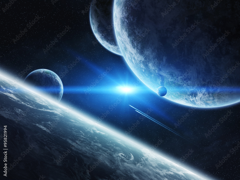 Fototapeta premium Sunrise over planet Earth in space