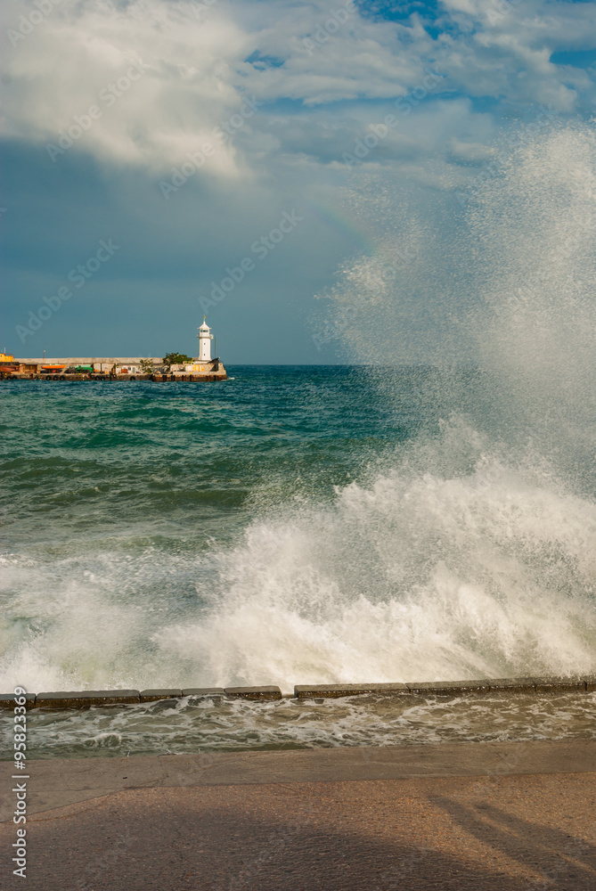 Storm on  a Black Sea shore in Yalta city, Ukraine