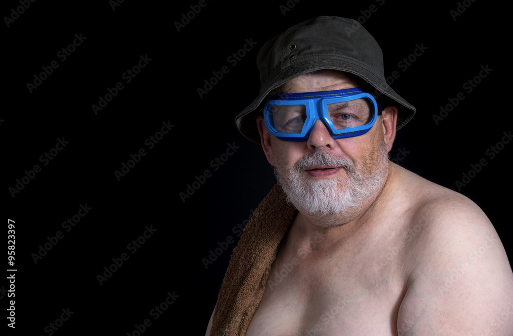 Portrait of senior man getting ready to have a bath Portrait of senior man getting ready to have a bath