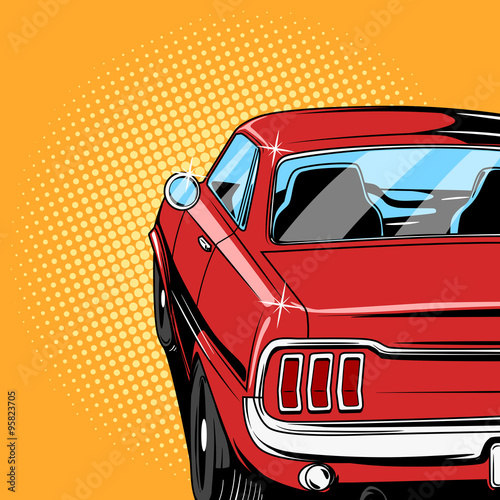 Plakat Czerwony samochód komiksu stylu wektor