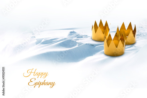 Fototapeta Epiphany, Three Kings Day, symbolized by three tinkered crowns o