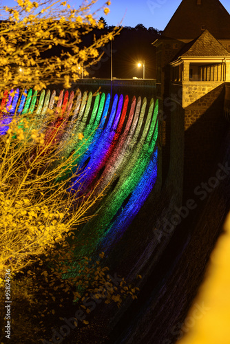 Blick auf die abendlich beleuchtete Edertalsperre photo