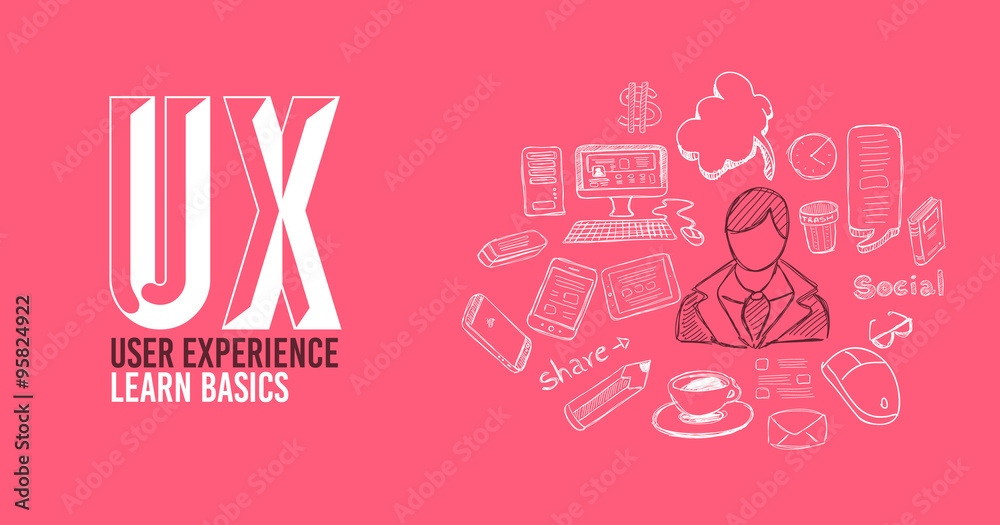UX User Experience Background concept with Doodle design style UX User Experience Background concept with Doodle design style