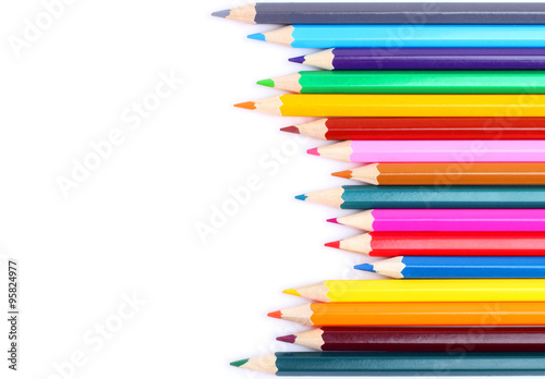 colored pencils isolated white background 