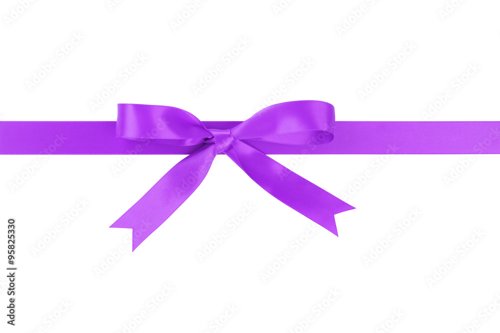 horizontal purple ribbon with bow from above horizontal purple ribbon with bow from above