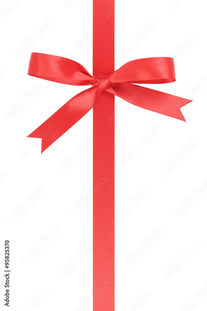 vertical red ribbon with bow from above vertical red ribbon with bow from above