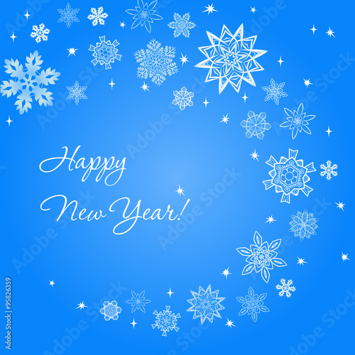 New Year light blue square background with snowflakes 