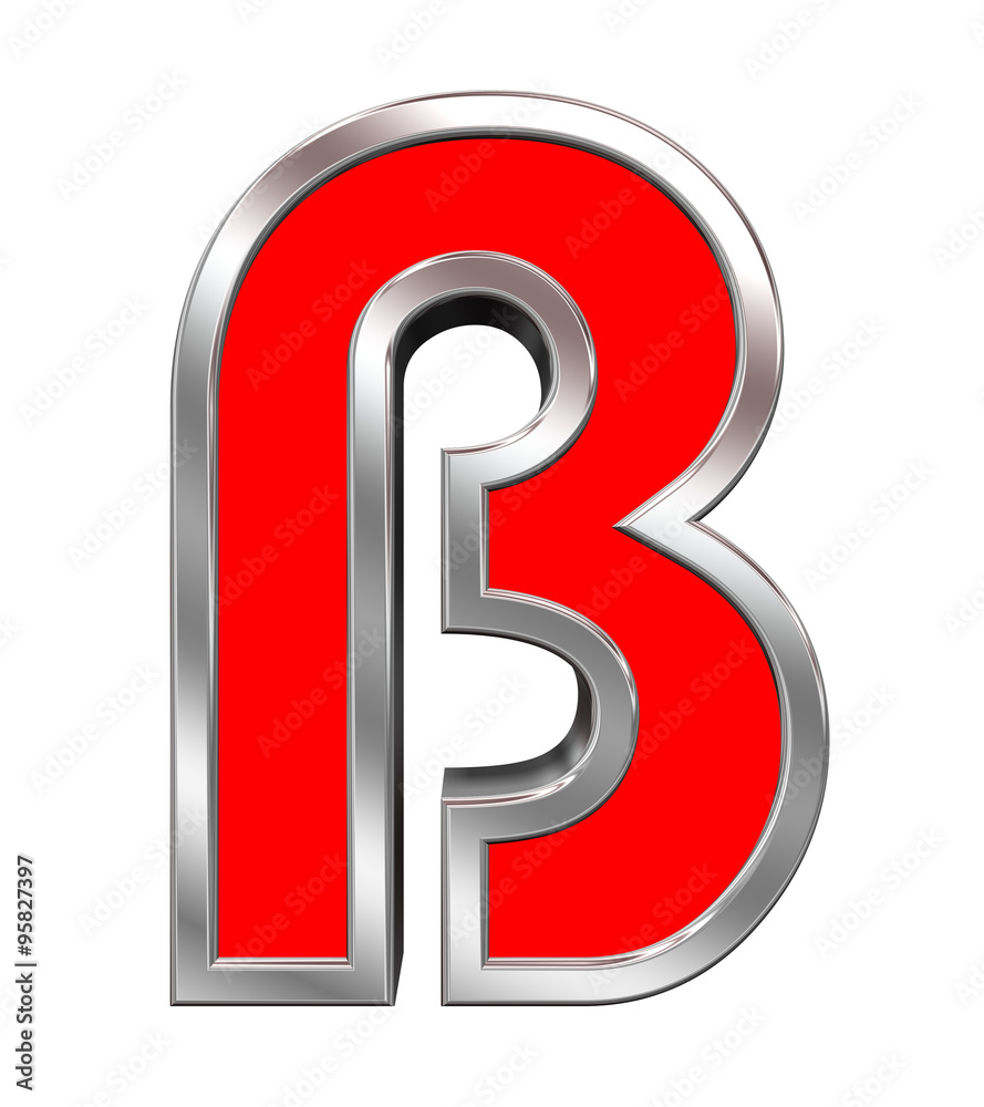 One letter from red with chrome frame alphabet set, isolated on white. Computer generated 3D photo rendering. One letter from red with chrome frame alphabet set, isolated on white. Computer generated 3D photo rendering.