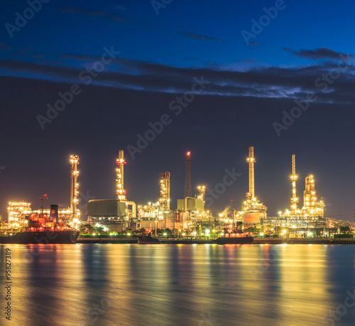 Oil refinery with sunset sky