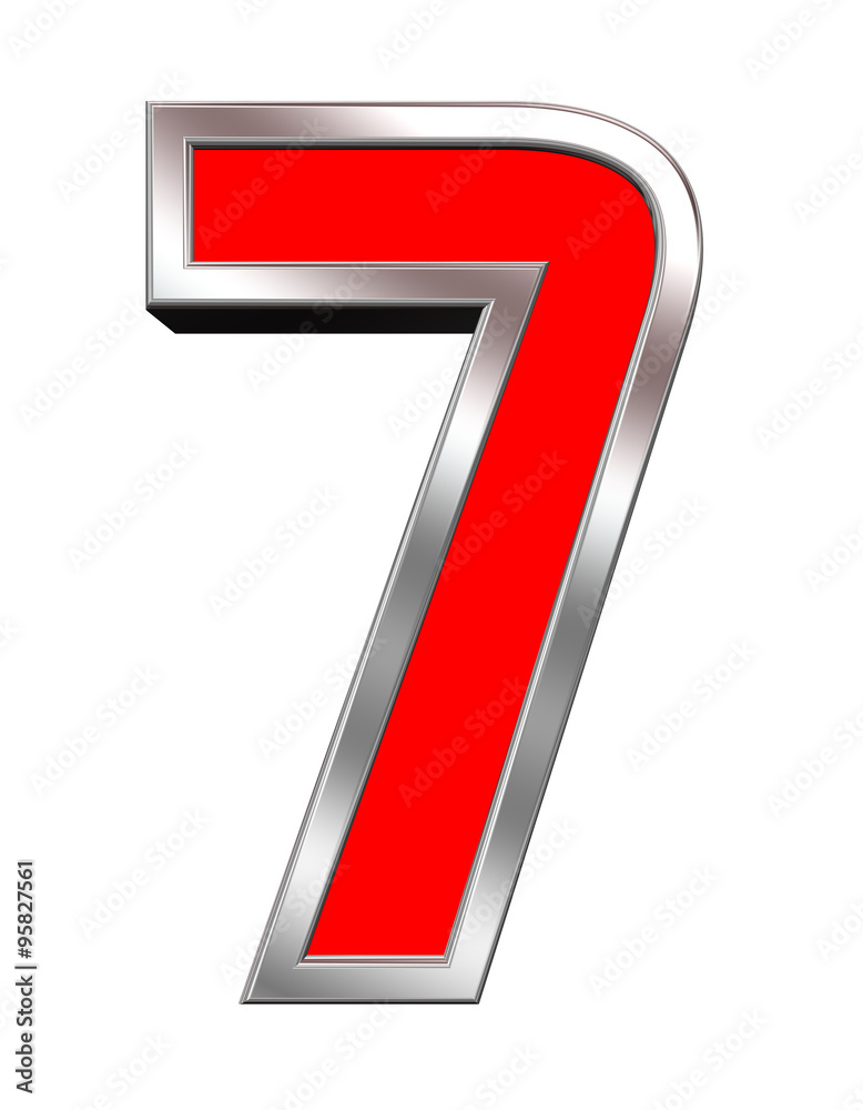 One digit from red with chrome frame alphabet set, isolated on white. Computer generated 3D photo rendering. One digit from red with chrome frame alphabet set, isolated on white. Computer generated 3D photo rendering.