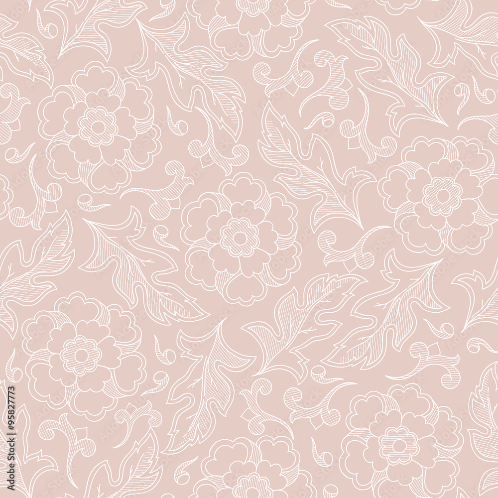 vector seamless floral pattern with fantasy blooming flowers