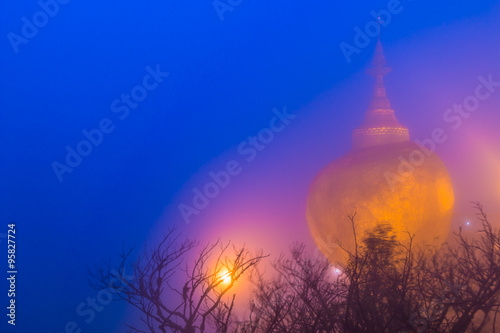 Golden rock or Kyaikhtiyo pagoda in Kyaikhto, Myanmar