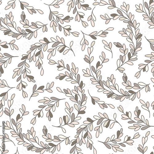 vector seamless pattern with leaves and stems in doodle style