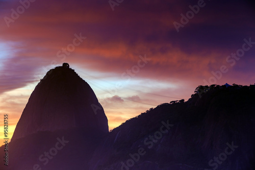 Sunrise view of Copacabana and mountain Sugar Loaf
