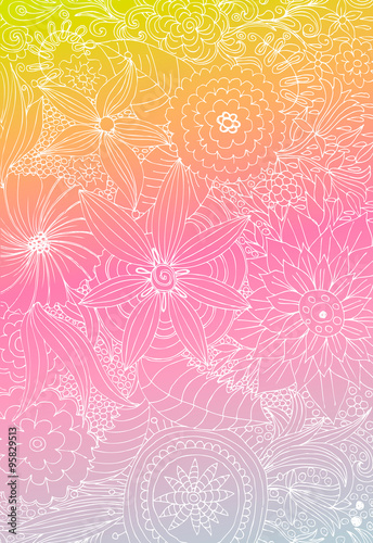Vector doodle rainbow flower wallpaper