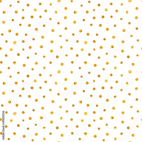 Seamless pattern of random golden dots on white background. Elegant pattern for background, textile, paper packaging and other design. Vector illustration.