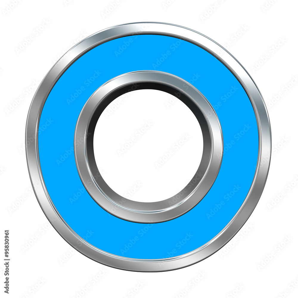 One letter from light blue with chrome frame alphabet set, isolated on white. Computer generated 3D photo rendering. One letter from light blue with chrome frame alphabet set, isolated on white. Computer generated 3D photo rendering.