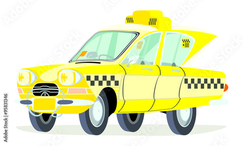 Caricatura Citroen Ami 6 taxi genérico vista frontal y lateral