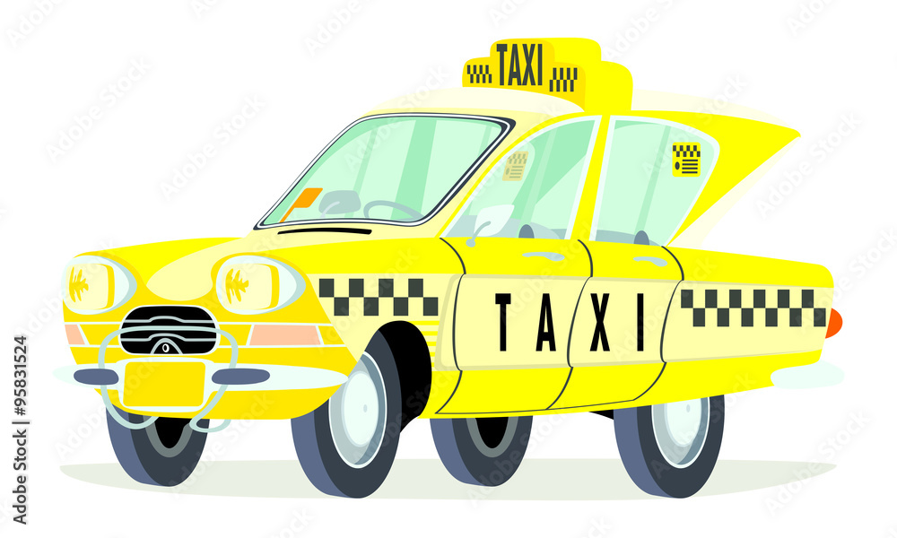 Caricatura Citroen Ami 6 taxi genérico vista frontal y lateral Stock
